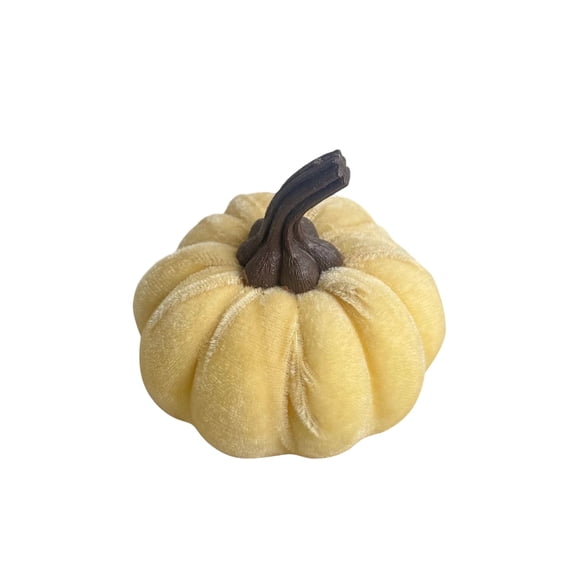 3.9" Beige Velvet Pumpkin, Halloween Decor for Harvest Festival, Tabletop Centerpiece for Thanksgiving & Fall & Home Accent