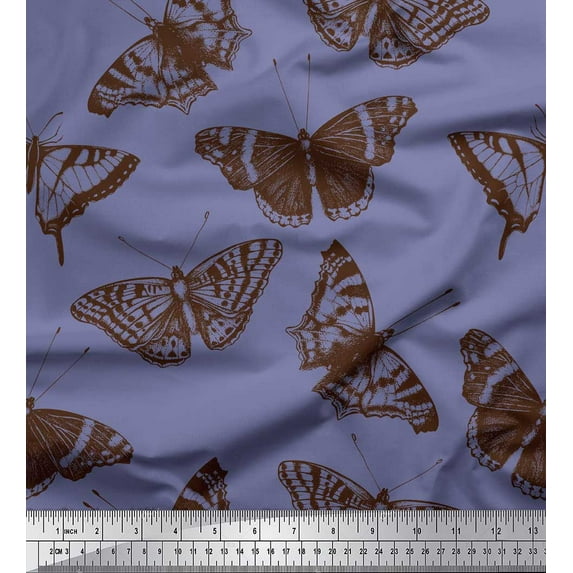 Soimoi Purple Modal Satin Fabric Butterflies Butterfly Print Fabric by the Yard 42 Inch Wide