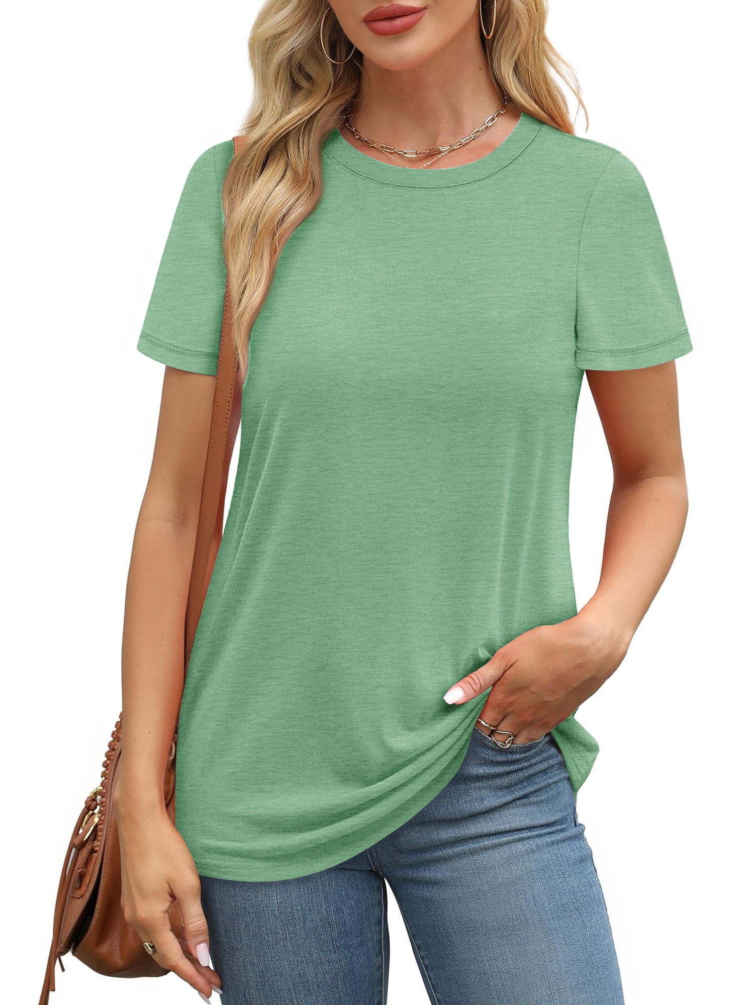 MOSHU 3 Pack T-Shirts for Women Short Sleeve Summer Womens Plus Size Tops Casual Curved Hem Shirts Beach Outfits