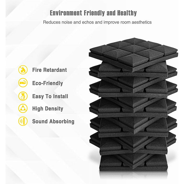 12 Pack Acoustic Foam Panels Self-Adhesive, 2 Inches Thick Sound Proof  Padding for Wall Pyramid, 2 X 12 X 12 Sound Absorbing Dampening Studio  Foam