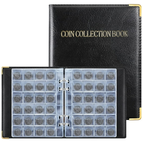 480 Pocket Coin Album 4 Rings Detachable Card Page Favorites 20-page Large Capacity PU Leather Coin Collection Album Collectible money holder-Black