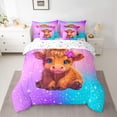thumbnail image 2 of jejeloiu Cute Highland Cow 7-Piece Bedding Comforter Set,Rustic Farmhouse Cattle King Bedding Sets,Gradient Purple Pink Blue Bed Sheets For Girls,Luxury Bedroom Decor Reversible, 2 of 8