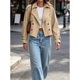 thumbnail image 5 of Double Breasted Women Solid Color Casual Crop Trench Coat Lady Office Jacket with Pocket, 5 of 6