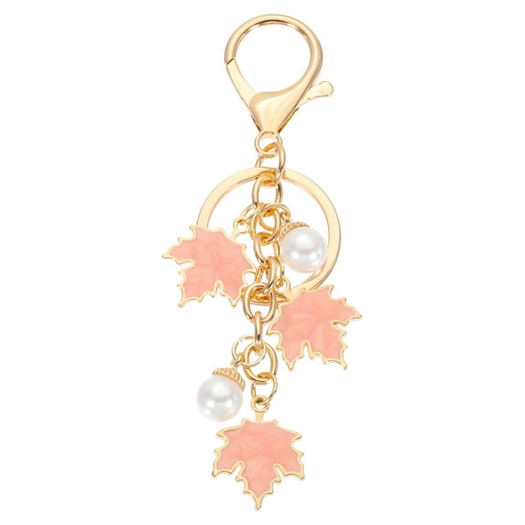 Uxcell 1 Pcs Maple Leaf Keychain, Metal Cute Keychains Charm with Lobster Clasp Key Chain for Women Bag Purse Charms, Pink