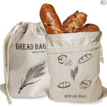 SISLL 2 Pack Reusable Linen Bread Bags with Liner, Drawstring Closure for Homemade & Sourdough Storage (15.7" x 12")