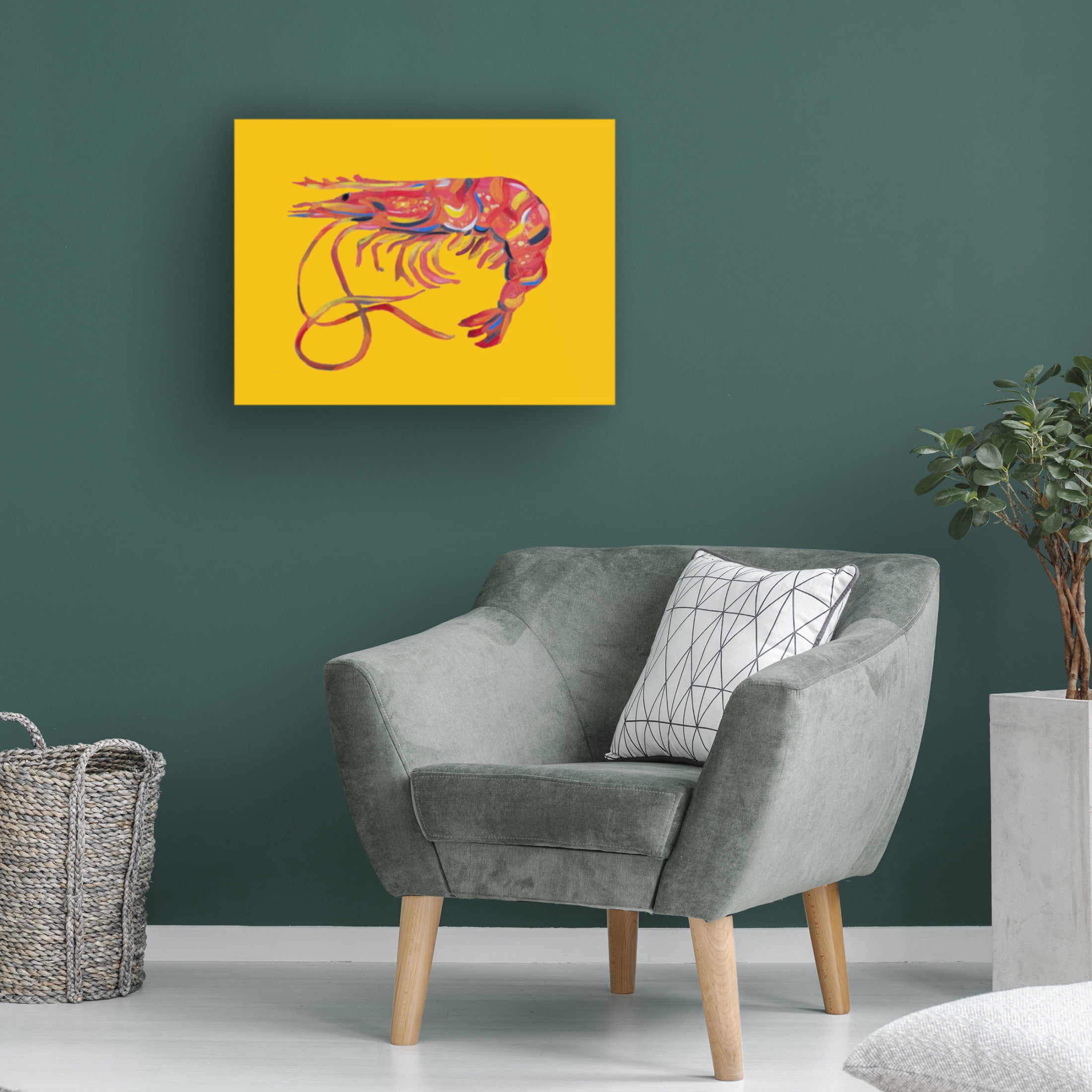 Trademark Fine Art Alice Straker  Prawn On Yellow Canvas Wall Art