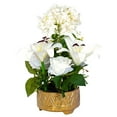 thumbnail image 5 of Faux Plant, Lilies and Rose in Golden Ceramic Planter, White, 5 of 5