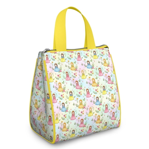 Pastel Princess Flower Pattern Insulated Lunch Bag for Women & Adults,Large Portable Soft Cooler Lunch Bag,Thermal Food Storage Tote with Pearl Cotton,8.66L,8.75x5.75x9.5 Inch