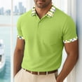 thumbnail image 5 of Men's Polos Striped Colorblock Golf Shirt 3-Button Collared Business Casual Summer Blouses Tops Big and Tall (M, Green|Solid), 5 of 6