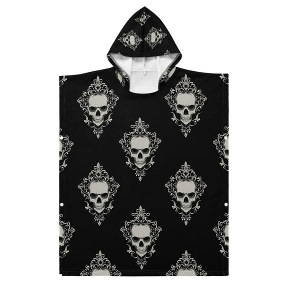 Kid Hooded Beach Towel Bath Poncho Towels Soft Absorbent Quick Dry for Boy Girl Cool Skulls Filigree S