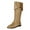 Khaki, variant on Roman Knee High Riding Boots for Women Vintage Leather Round Toe No Heel Flats Foldover Mid Calf Tall Boots Black Size 6