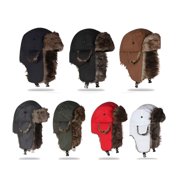 TELOLY Unisex Men Women Russian Hat Trapper Bomber Warm Trooper Ear Flaps Winter Ski Hat Solid Color Faux Fur Cap Headwear