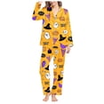 thumbnail image 4 of CONROSES Hallowmas Pajama Set for Women 2 Peice Halloween Pjs Ghost Pumpkin Graphic Long Sleeve Buttons Tops Pants Loungewear Sets Cozy Nightwear Sleepwear, 4 of 6