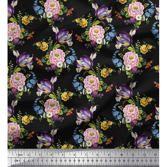 Soimoi Cotton Duck Fabric Leaves,Rose & Camellia Floral Printed Craft Fabric by The Yard 42 Inch Wide