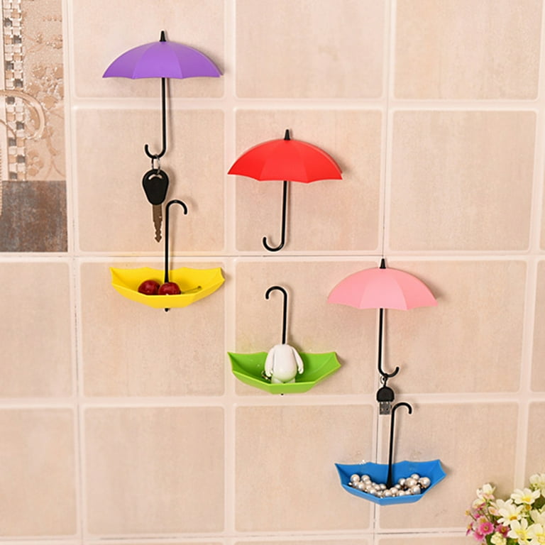 Hariumiu Kitchen 3Pcs Umbrella Shape Wall Hooks, Punch Free Adhesive Hooks  Plastic Creative Home Storage Utility Wall Decorations Hanger Holder for  Hanging Hat Towel Backpacks Key Scarf Bags 