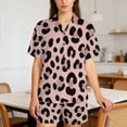 thumbnail image 6 of Womens Pajama Sets 2 Piece, V Neck Button Down Short Sleeve Pajamas for Women, Soft Polyester Homewear Lounge Set, Leopard Zebra Print Sleepwear S-3XL, 6 of 9