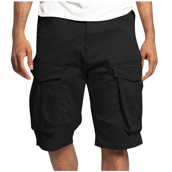 Ohufall Men's Plus Size Solid Color Cargo Shorts Casual Fashion Elastic Waist Straight Work Pants With Multi Pockets