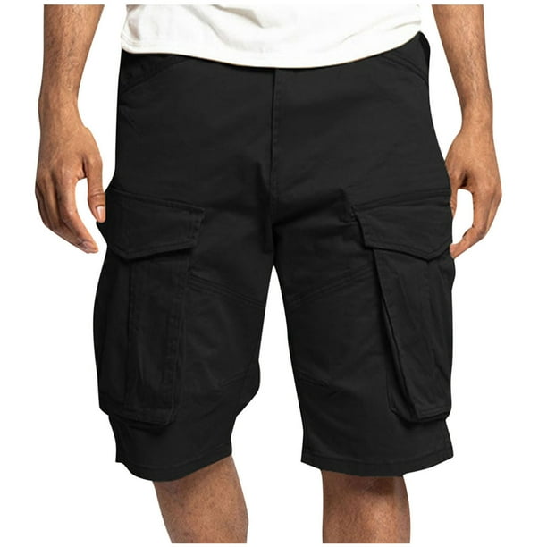 Pantalones Cortos de Hombre de Cintura Elástica con Bolsillos de Color Sólido Pantalones de Ropa de Trabajo Casual, Moda Suelta Pantalones Cortos de Algodón para Correr, Trabajo Y Diario