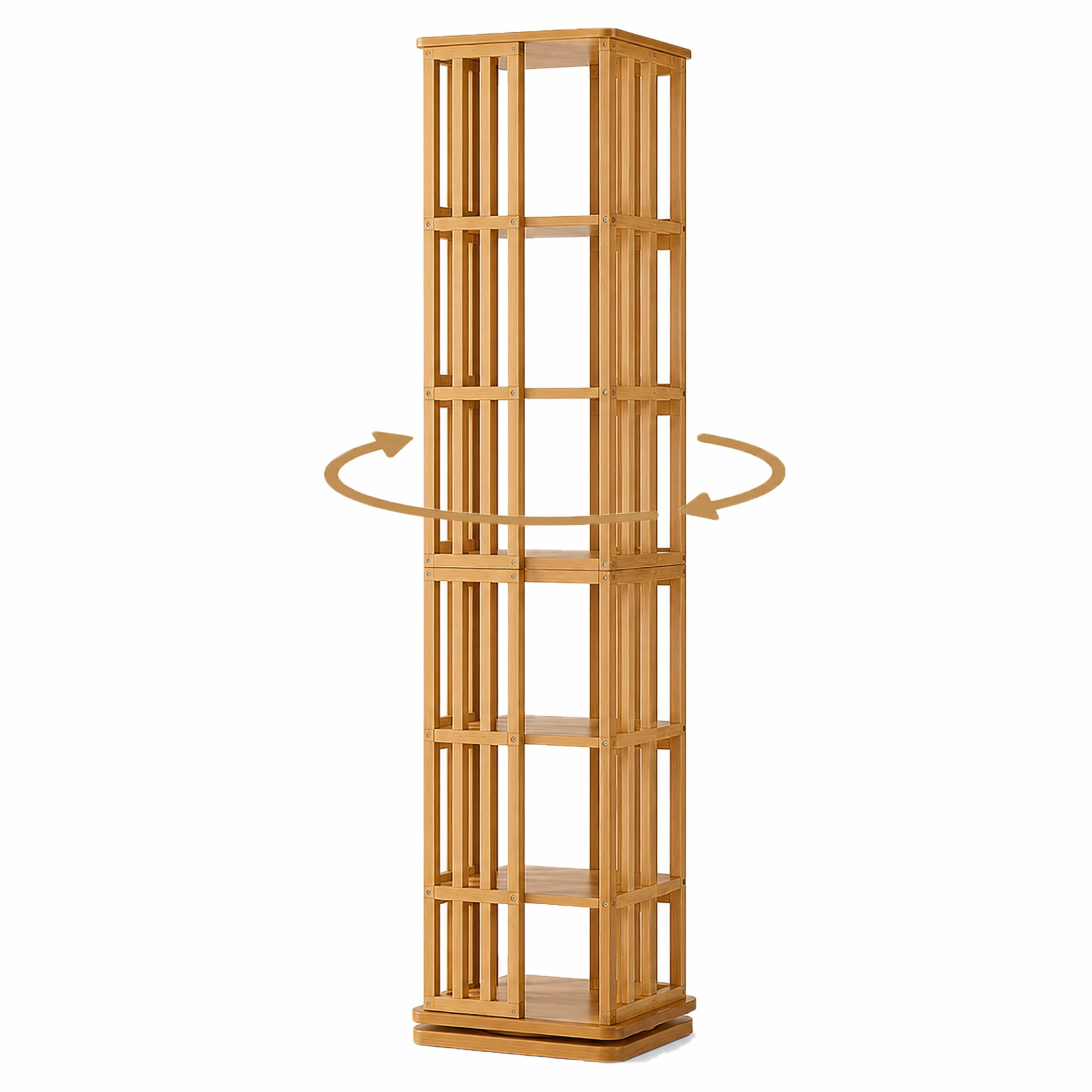 Leumius 6-Tier Rotating Bookshelf, 360° Display Spinning Bookcase, Bamboo Bookshelf Floor Standing Storage Rack, Wood Narrow Book Shelf Organizer for Kids Adults