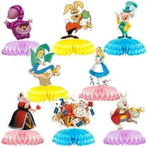8Pcs Alice in Wonderland Theme 3D Double Side Honeycomb Centerpieces Table Toppers,Cartoon Birthday Party Decorations Supplies for kids.