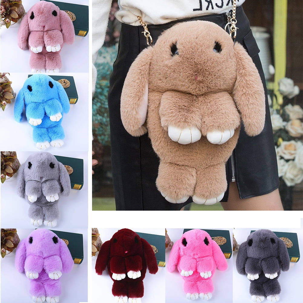Women Cute Cartoon Rabbit Sling Bag Fluffy Bunny Shoulder Crossbody Bag