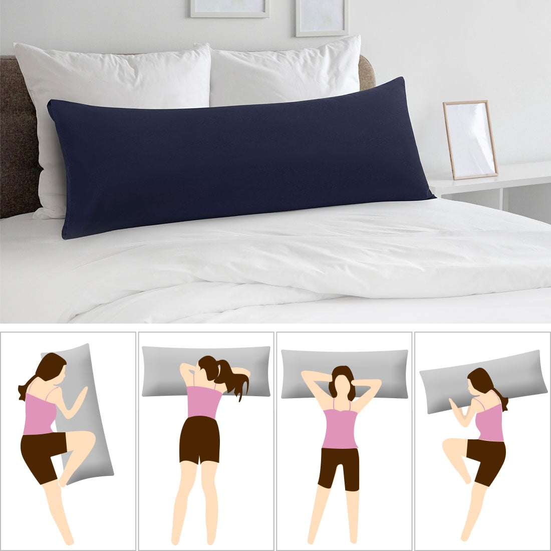 Unique Bargains 2 Packs Microfiber Solid Body Pillow Cover Navy Blue 20" x 48"