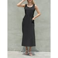 thumbnail image 6 of Women Solid Color Long Dress Solid Color Crew Neck A-line Dress, 6 of 9