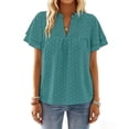 thumbnail image 4 of Pounoo Women's Ruffled Blouses V Neck Short Sleeve Double Layer Flutter Sleeve Tops Casual Lightweight Loose Fit Shirts Gift, 4 of 6