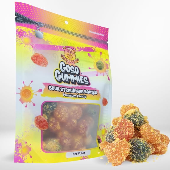 Goso Gummies Sour Strawnana Bombs – 6oz Bag – Strawberry Banana Filled Premium Viral Candy