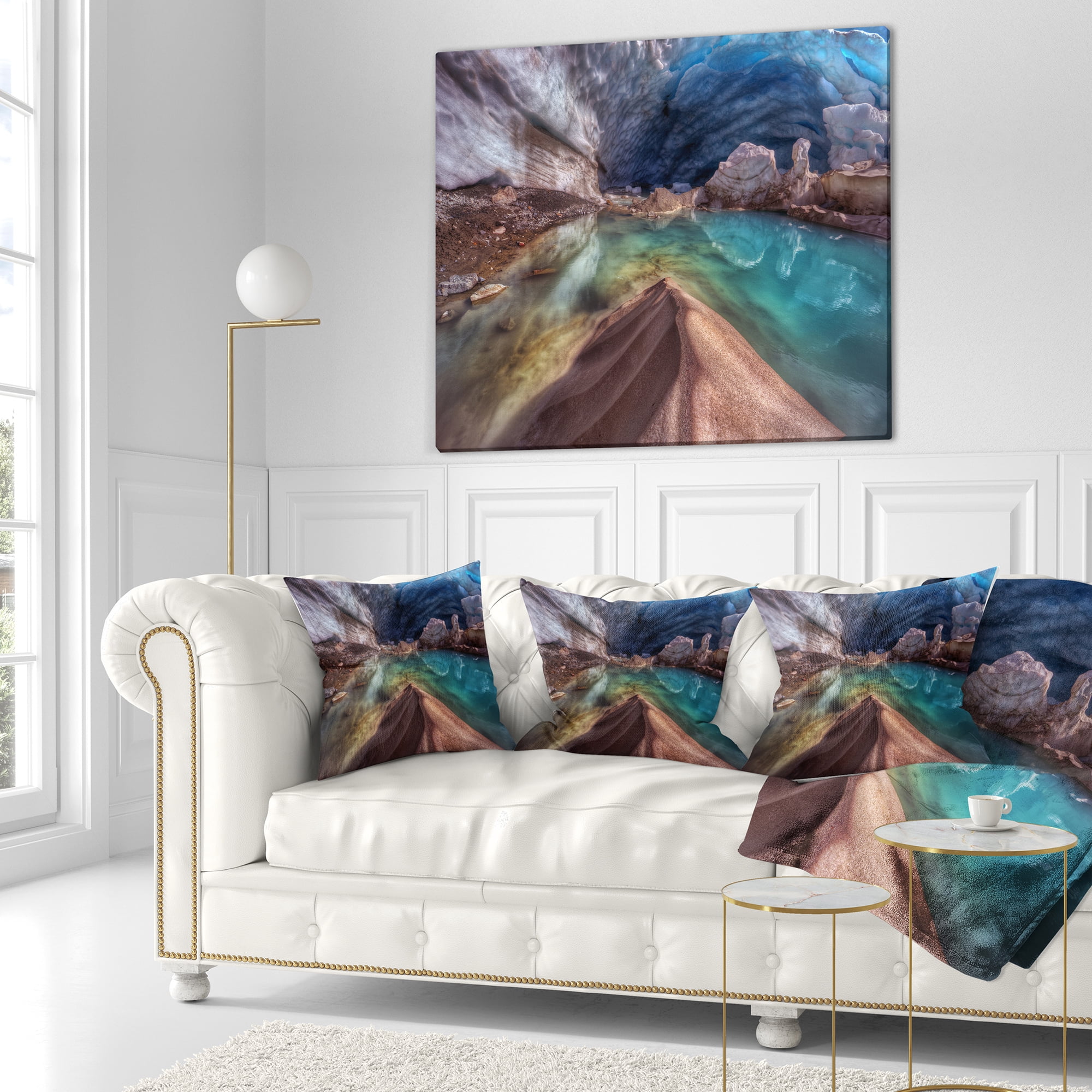 Designart Colorful Glacier Cave - Landscape Printed Throw Pillow - 16x16