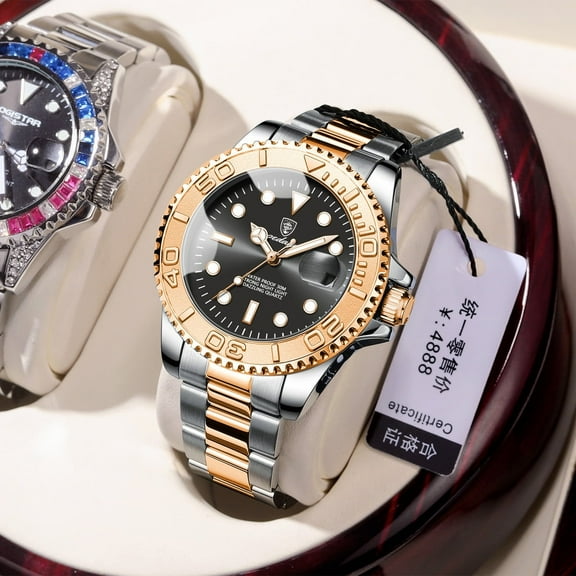 Explojoy Men's Quartz Watch – Luxury Stainless Steel Design with Luminous Hands