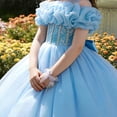 thumbnail image 7 of Girls off-Shoulder Tulle Ball Gown with Ruffles & Sequins, formal Princess Dress for 3-13 Years Old, Ideal for Birthdays & Flower Girl Events Sky Blue 3 Years, 7 of 7