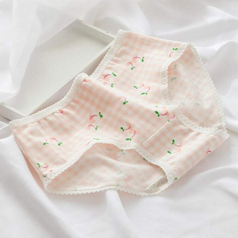 New Fashion Honey Peach Lace Girls Underwear Cotton Mid-waist Cute