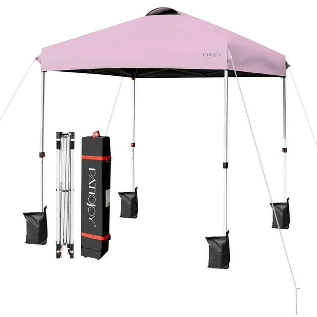 Costway Abri Instantané 6,6 Pi x 6,6 Pi, Pare-Soleil Escamotable, Sac à Roulettes Ajustable, Rose