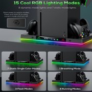 Cooling Fan & Dual Charging Stand for Xbox Series X Console & Controller,with 15 RGB Lights,Headphone Hook,Game Disc Storage
