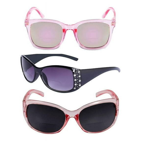 "The Socialites" 3 Pair of Our Most Popular Fashion Bifocal Reader Sunglasses for Women - Glacier Pink - 2.50