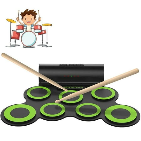 Electric Drum Set, Roll Up Electronic Drum Set for Kids, Rechargeable Drum Pad Starter Practice Kit Allows Built-in Speaker and Headphone, Great Percussion Instruments Gift for Kids, Teens and