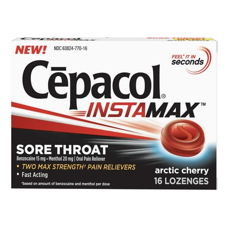 Cepacol InstaMax Sore Throat & Cough Drop Lozenges, Artic Cherry,