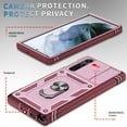 thumbnail image 4 of Compatible with Samsung Galaxy S24 Ultra with Sliding Cover Lens Protection & Kickstand, Built-in 360° Rotate Ring Stand Magnetic Card Slot Hybrid Cover Case for Samsung Galaxy S24 Ultra, Pink+Winered, 4 of 11