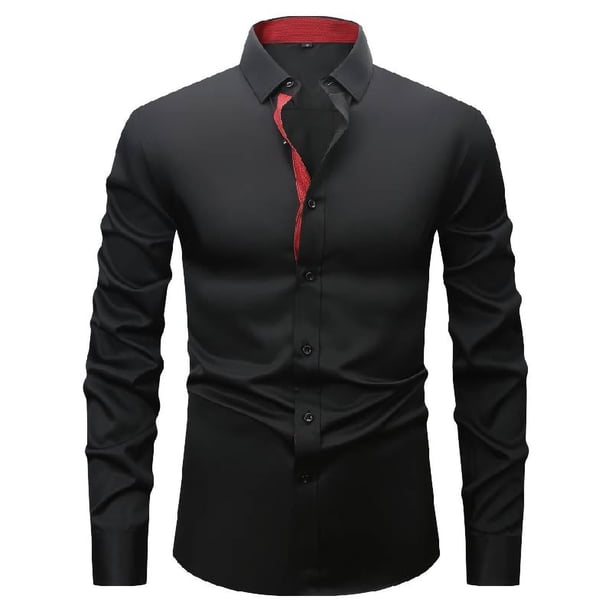 pstuiky Camisas para hombre de manga larga, Camisa de hombre con bloques de color, camisa ligera de negocios de manga larga, camisa de solapa de manga larga para hombre xxxl