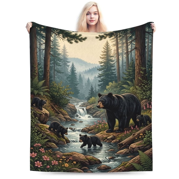 Forest Bear Blanket Black Bear Decor Animal Throw Blanket Gifts for Super Warm Soft Plush Flannel Winter Couch Blankets for Adults Women 50x40