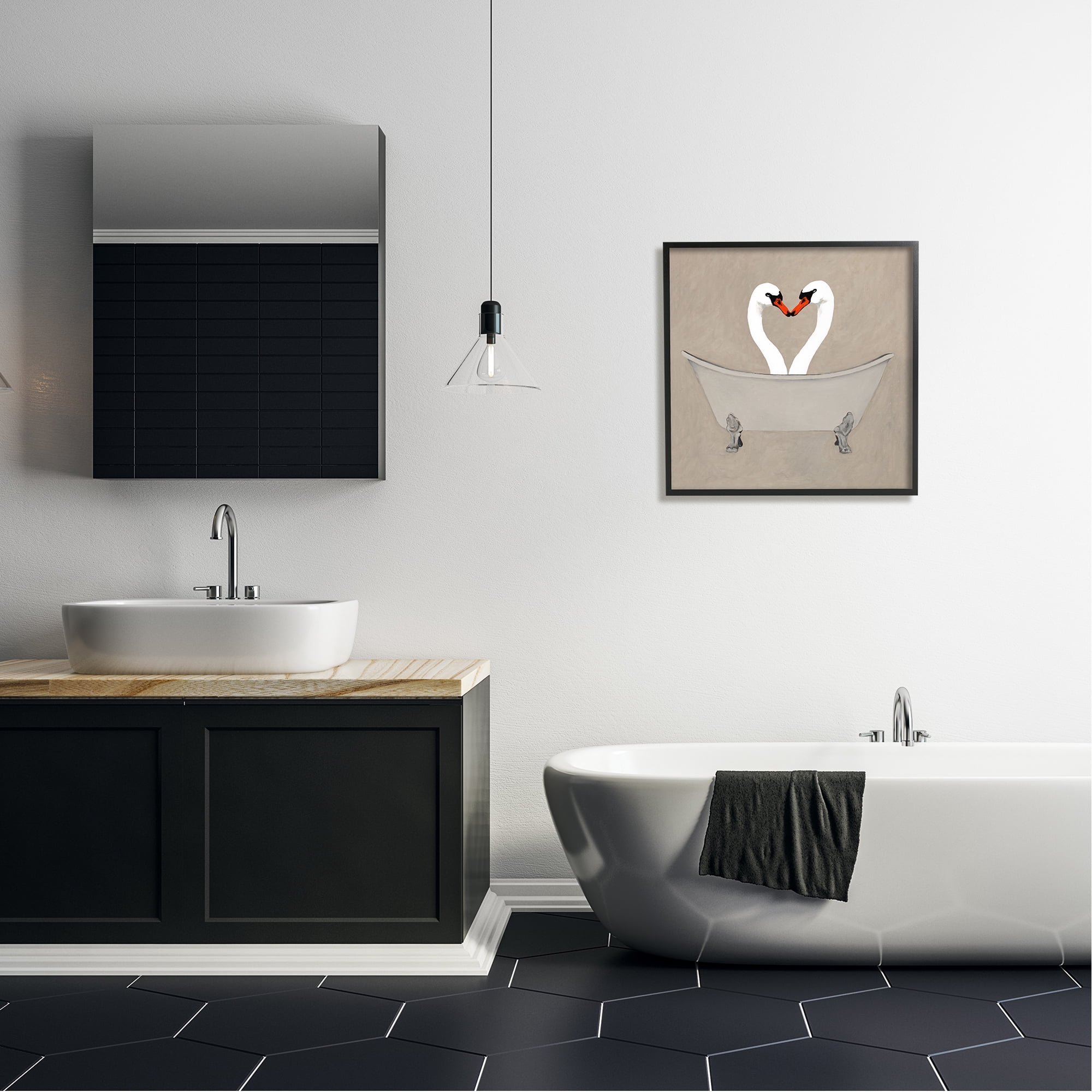 Stupell Industries Two Swans Heart Shape Bathtub Animals & Insects Painting Black Framed Art Print Wall Art
