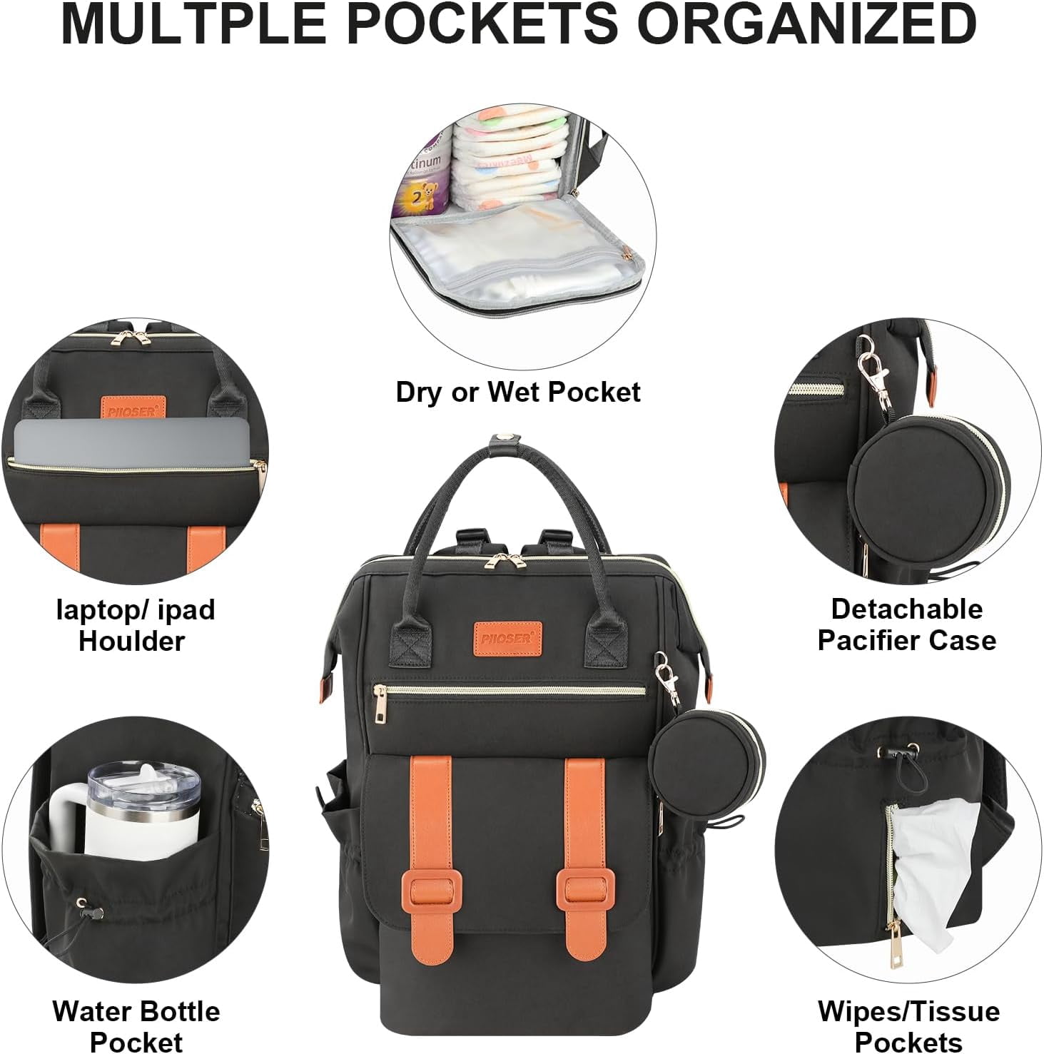 Diaper Bag Backpack with Insulated Cooler & Ice Pack, Large Waterproof Baby Travel Bag for Moms and Dads, Baby Tote Bag Includes Changing Pad, Stroller Straps , Pacifier Case