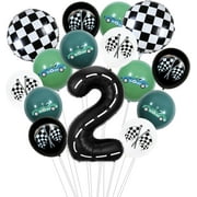 Race Car 2nd Birthday Party Decorations, Two Fast Birthday Decorations for Boys, Vintage Retro Racing Birthday Balloons, Two Fast Too Curious Let's Go Racing Birthday Decorations