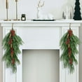 thumbnail image 4 of 2 Pcs Artificial Christmas Teardrop Swag with Berries and Pinecones, Faux Berry Pine Branch Teardrop Door Swag, Real Touch Norfolk Wreath Greenery Staircase Swags for Xmas Door Mantle Fireplace Decor, 4 of 13