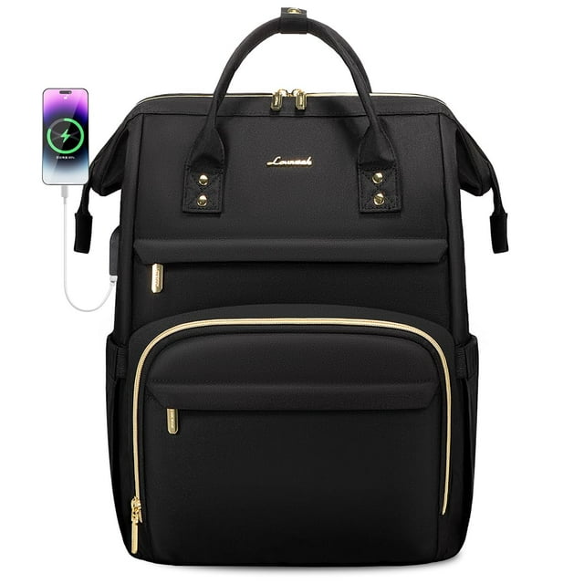 Mochila para portátil LOVEVOOK para mujer, 17 pulgadas, impermeable, negra