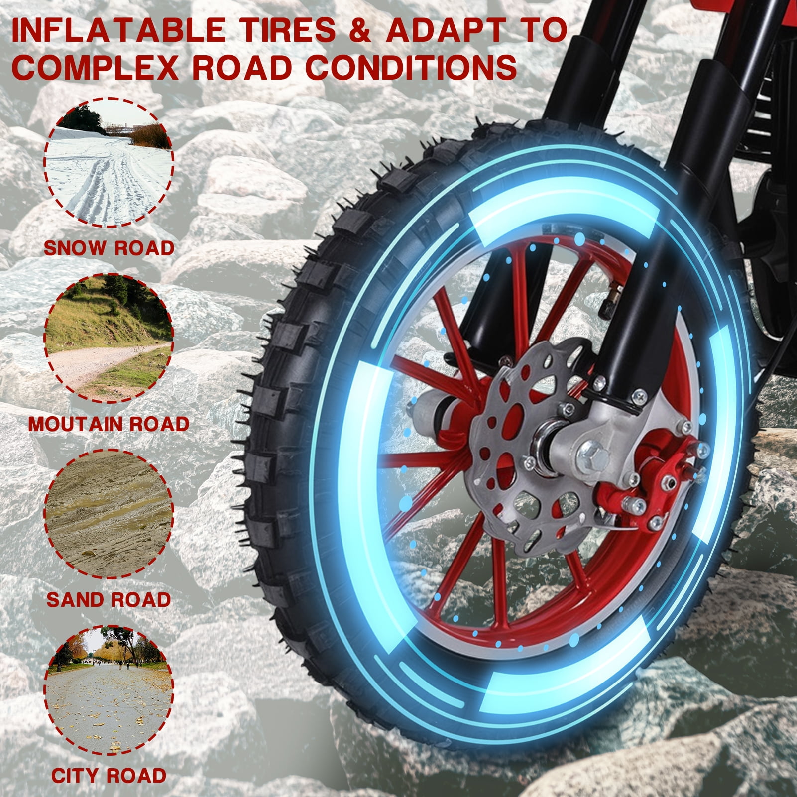 Fompes 49cc Dirt Bike, Gas Powered 4-Stroke with Off-Road Tires, Max Speed 35KM/H, Minibike Trail Bike, Pull Start, Pocket Motorbike for Gift, Load 150lbs