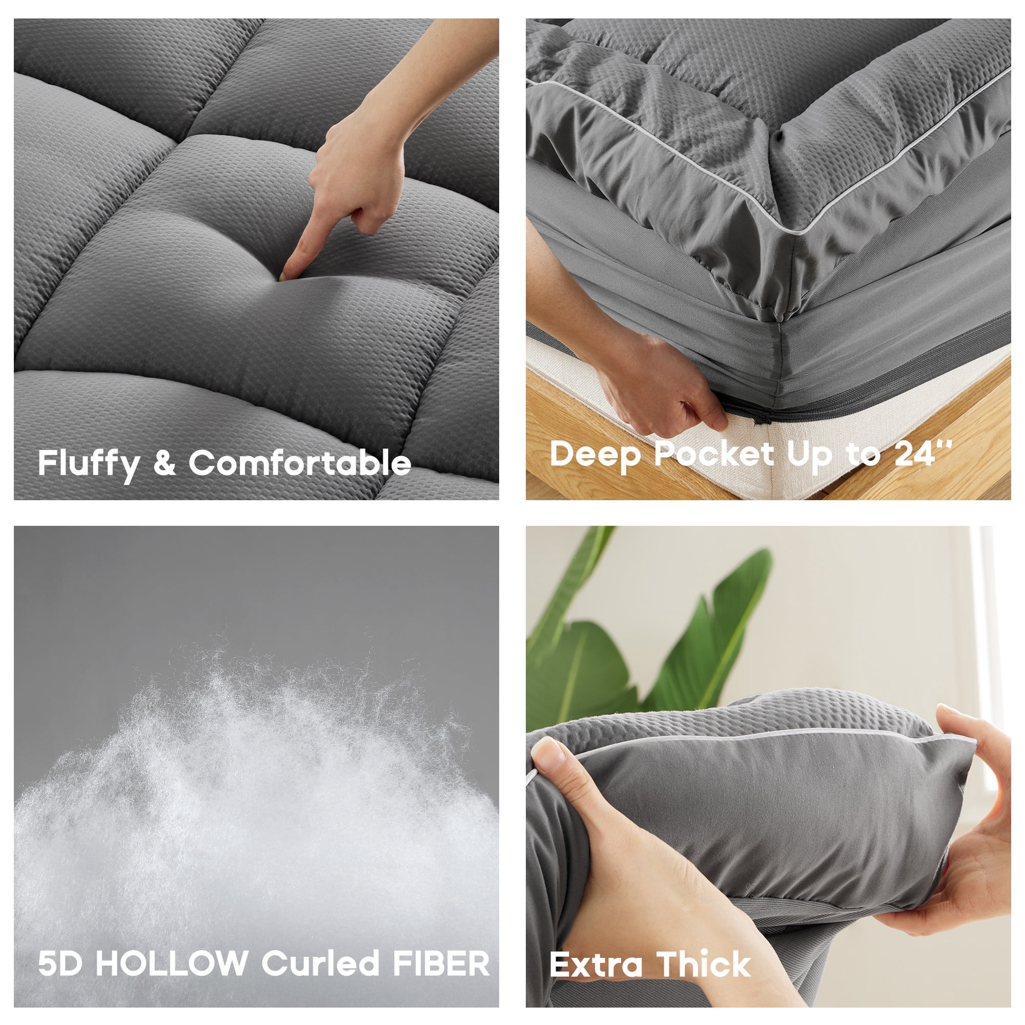 Sonive Ultra Thick Mattress Topper King, Pillow-Top Box Quilted Pad with Premium 1000gsm Alternative Filling, Gray