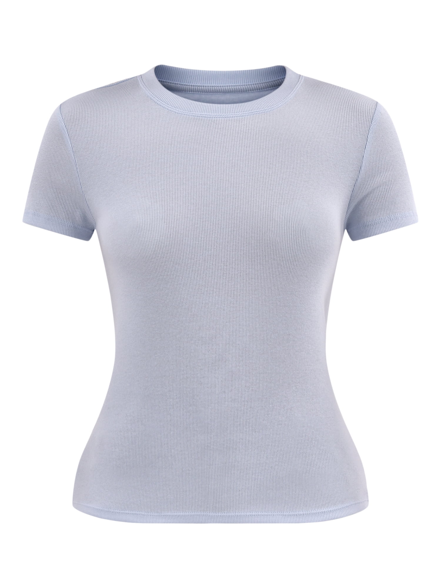 No Boundaries Ribbed Crewneck Tee with Short Sleeves, Women's