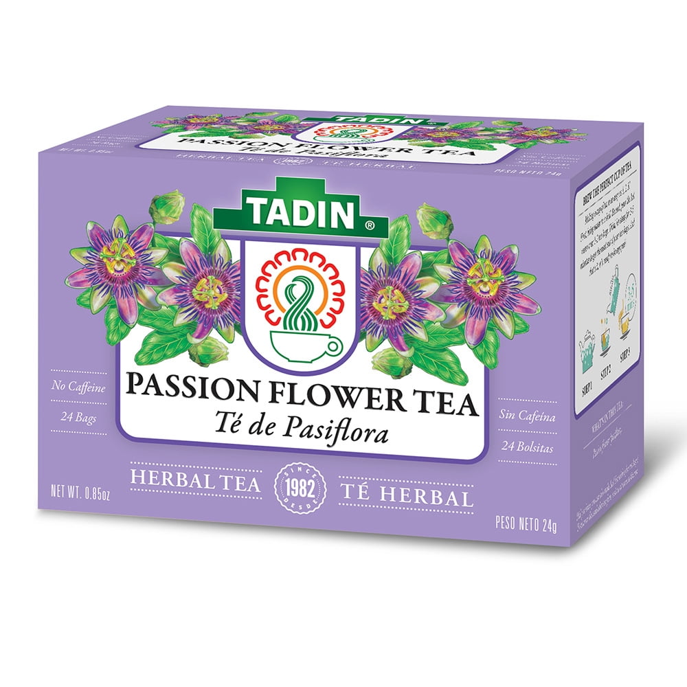 tadin passion flower herbal tea. relaxes your body, improves sleep quality  and relieves anxiety. caffeine free. 24 bags. 0.84 oz. pack of 3